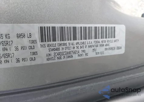 2017 Dodge Grand Caravan Sxt из США, поврежденный, VIN 2C4RDGCGXHR750214